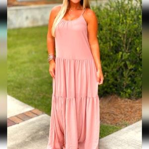 Blush Chiffon Double Tiered Maxi Dress